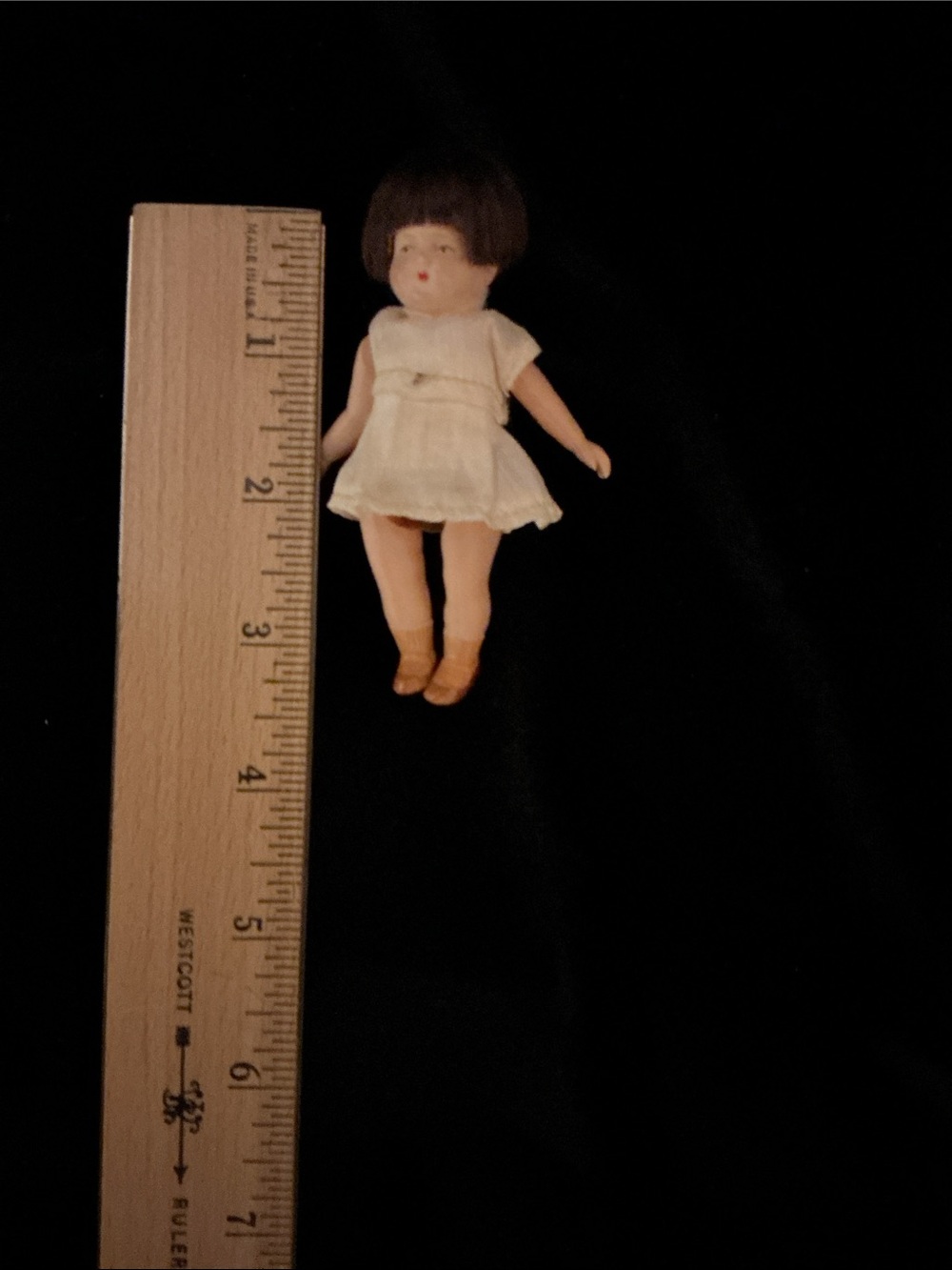 Vintage Small Bisque Doll in White Dress - Picture 2 of 6